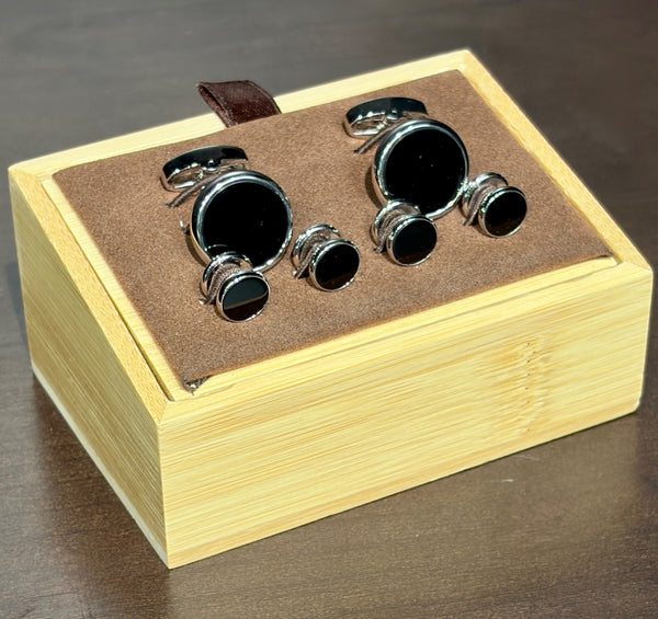 3340 Round Onyx Silver Stud Set