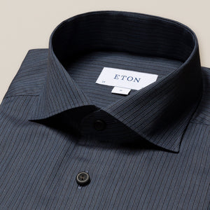 Eton Navy Blue Striped Flannel Shirt 40 Navy
