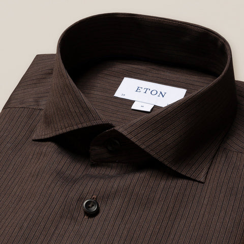 Eton Dark Brown Striped Flannel Shirt