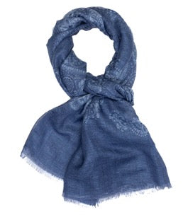 Navy LT Blue Modal Linen Silk Scarf