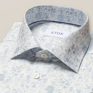 Eton Light Blue Studio Print Twill Shirt