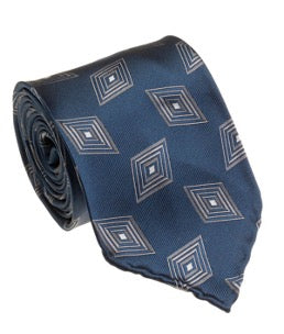 Navy Grey Silk Tie