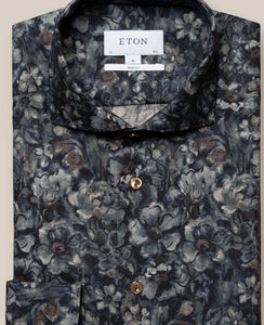 Eton Dark Blue Floral Print Merino Shirt