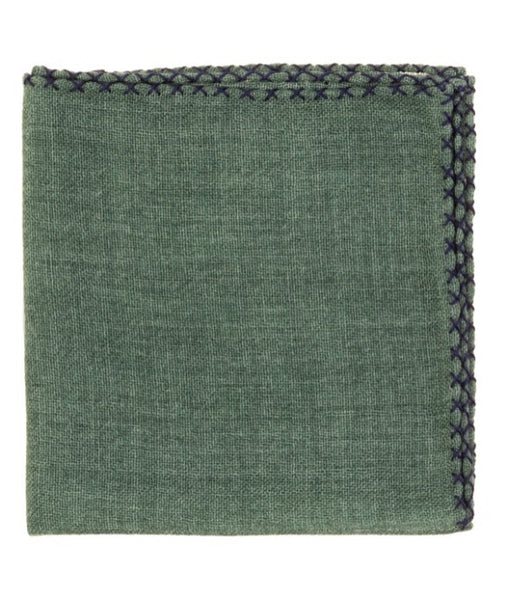 Pocket Sq - Wool Garza B-Green Navy