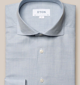 Eton Light Blue Check Wrinkle Free Flannel Shirt