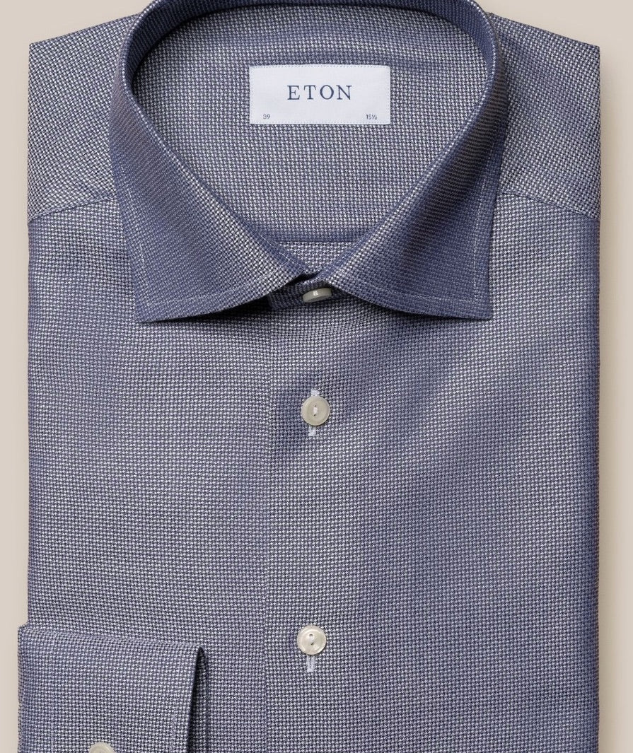 Eton Navy Blue Cotton Tencel Shirt