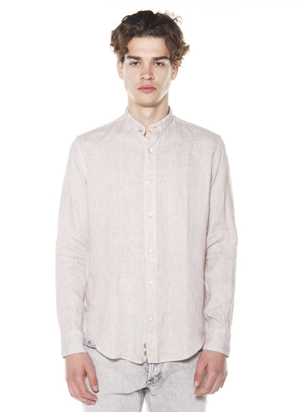 Eleventy Mandarin Collar Linen Shirt